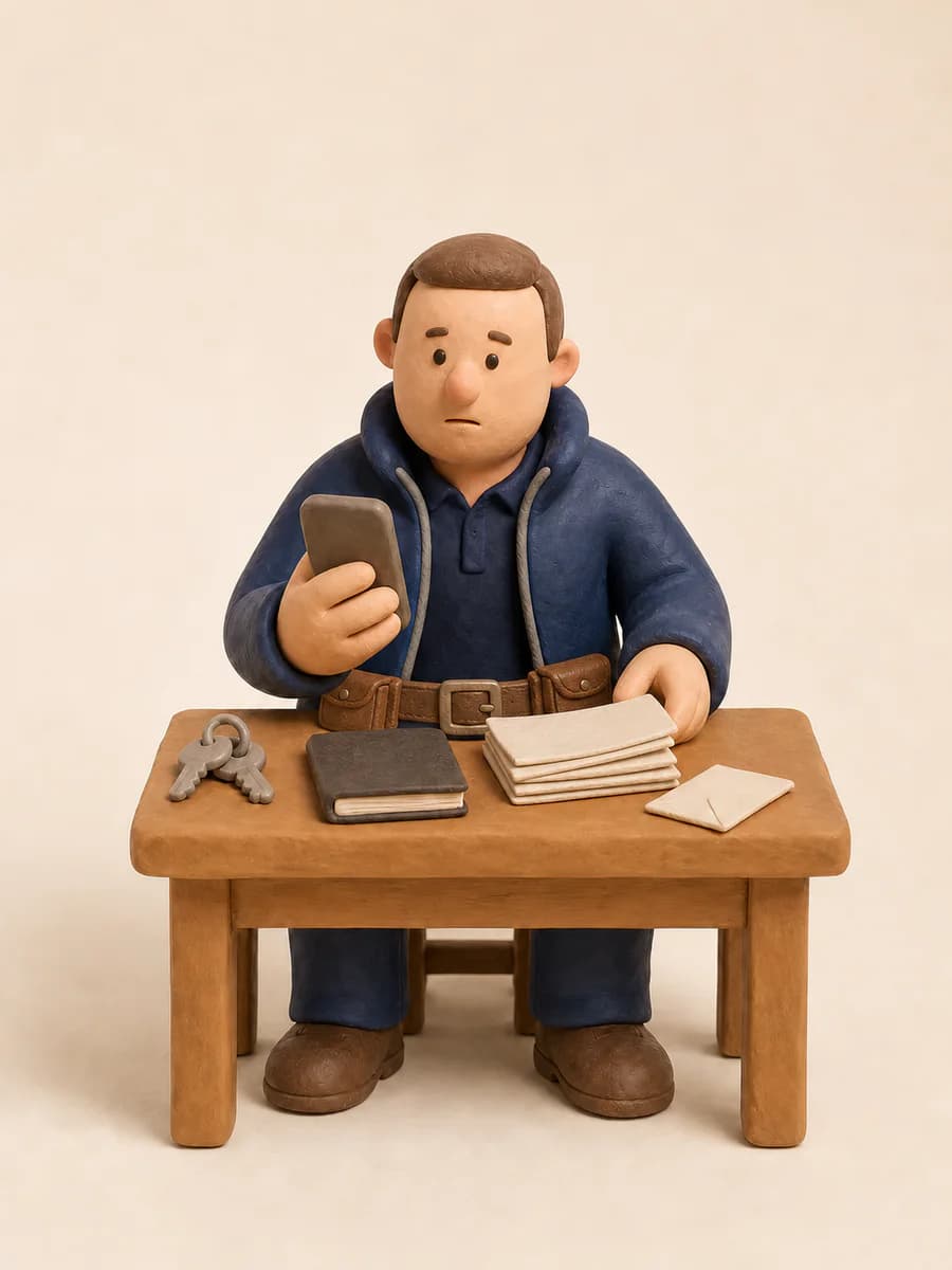 Trade business owner handling calls, quotes, and paperwork alone
