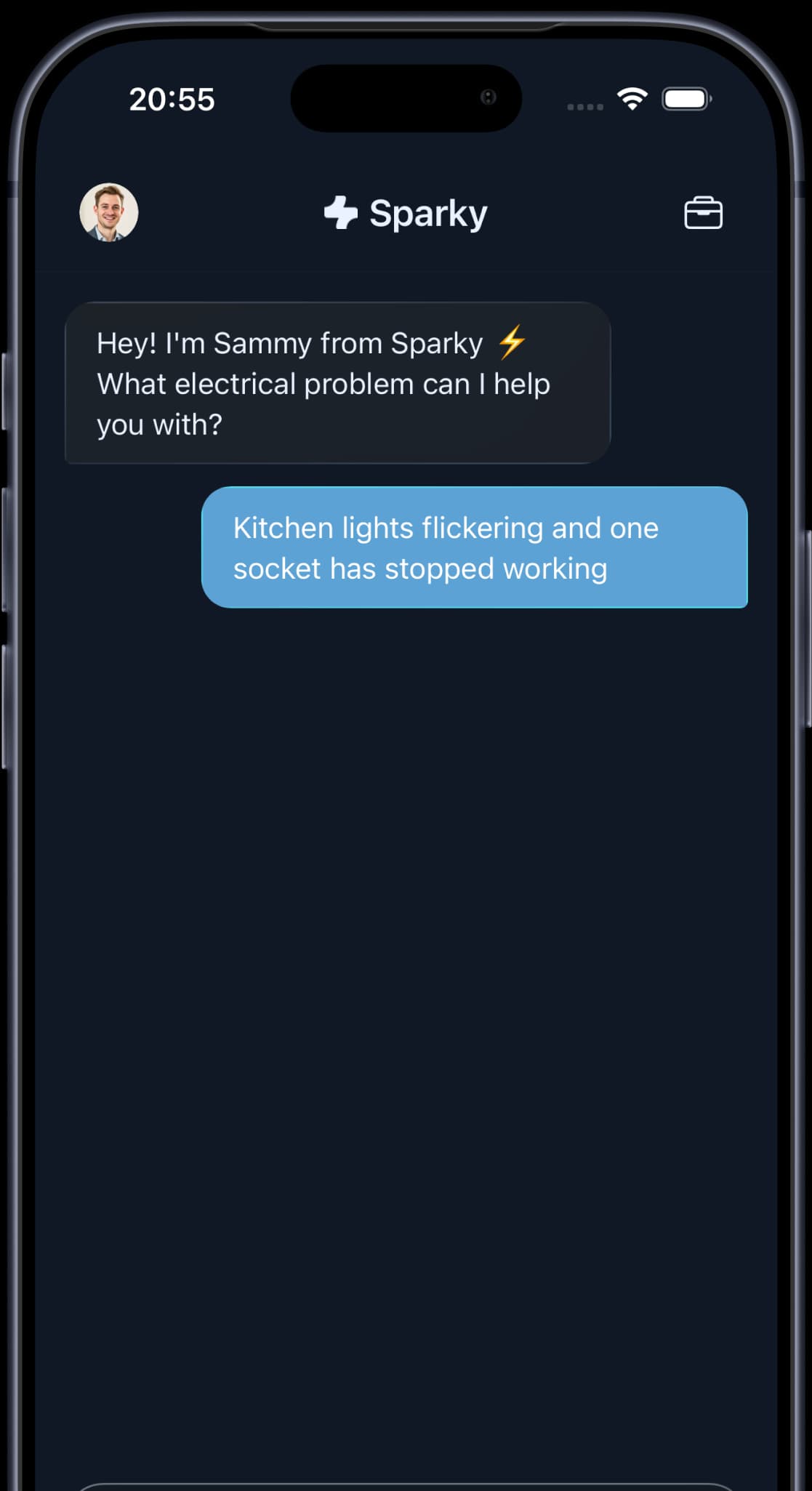 The Tradehand app answering a customer message under the trader's own brand