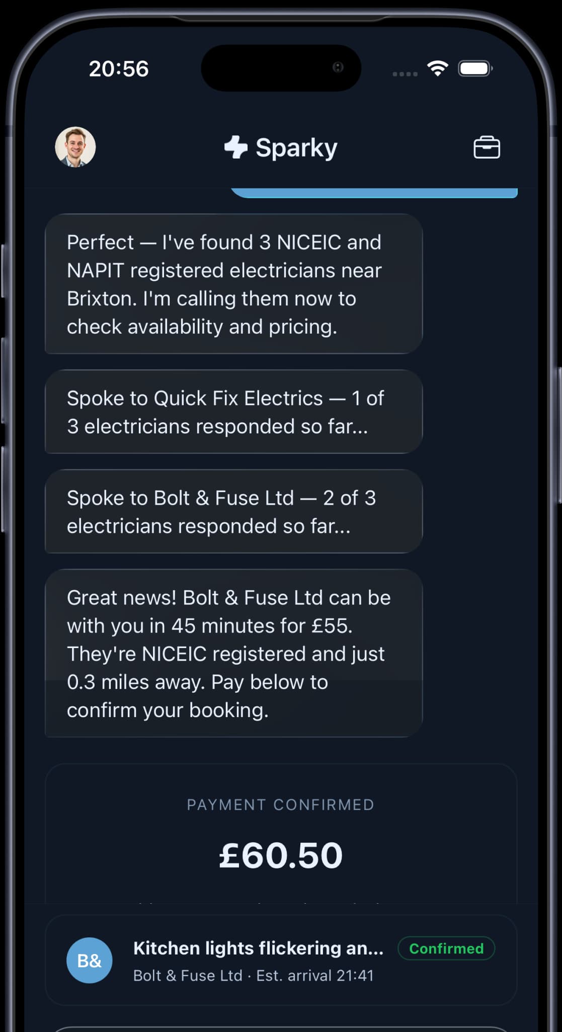 A customer paying an invoice on the Tradehand job link