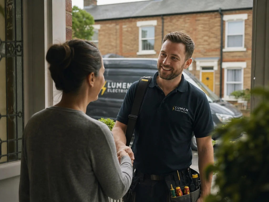 Electrician greeting a customer at the door